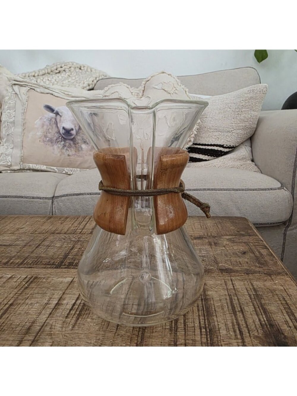 Vintage Chemex Pour Over Coffee Maker Pyrex Glass 8" Brewer Wood Collar 2411340 - Picture 2 of 7